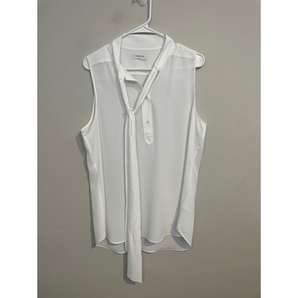 Aritzia Babaton White Sleeveless Tie‎ Neck Blouse Size Large Career Classic